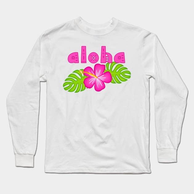 Aloha Pink Hibiscus Floral Long Sleeve T-Shirt by TLSDesigns
